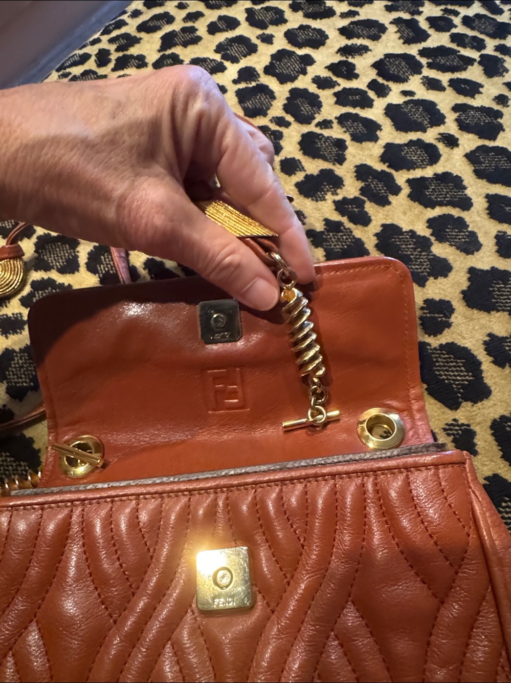 Fendi Brown Quilted Leather Crossbody with Gold Pasta Chain Accents - Picture 15 of 16